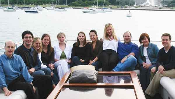 a group of corporate clients on a business cruise on lake Michigan in Chicago IL